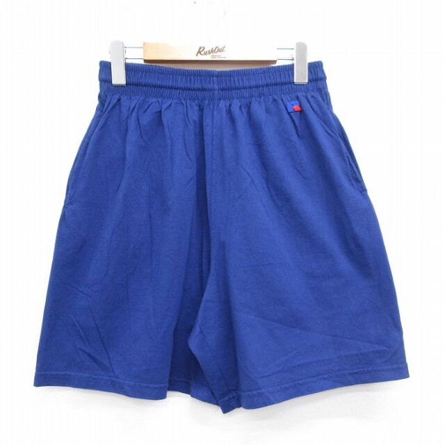 W30★古着 ラッセル ショート パンツ ショーツ メンズ 90年代 90s ワンポイントロゴ コットン USA製 ブルー【spe】 26aug04