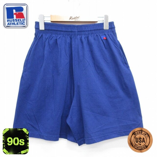 ラッセル 90s ショートパンツ ワンポイントロゴ ブルー 実寸W30 | 古着