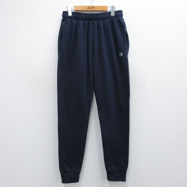 W32★古着 チャンピオン Champion スウェット パンツ メンズ ワンポイントロゴ 紺 ネイビー 25mar07 中古 ボトムス ロング