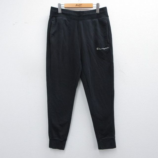 W34★古着 チャンピオン Champion スウェット パンツ メンズ ワンポイントロゴ 黒 ブラック 25mar07 中古 ボトムス ロング