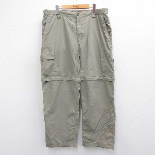 W40★古着 ノースフェイス THE NORTH FACE ナイロン パンツ メンズ ワンポイントロゴ 大きいサイズ ベージュ カーキ 25mar07 中古 ボトムス ロング