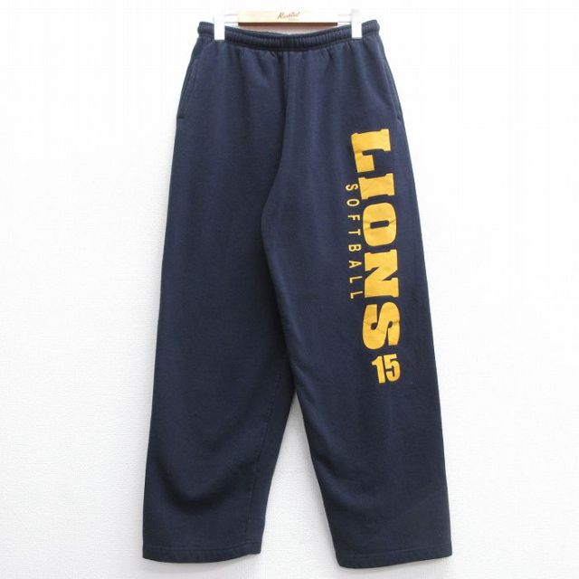 W32★古着 スウェット パンツ メンズ LIONS 紺 ネイビー 25mar11 中古 ボトムス ロング
