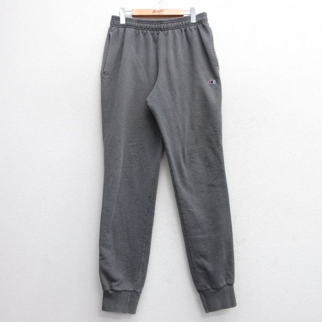 W34★古着 チャンピオン Champion スウェット パンツ メンズ ワンポイントロゴ 濃グレー 25mar11 中古 ボトムス ロング