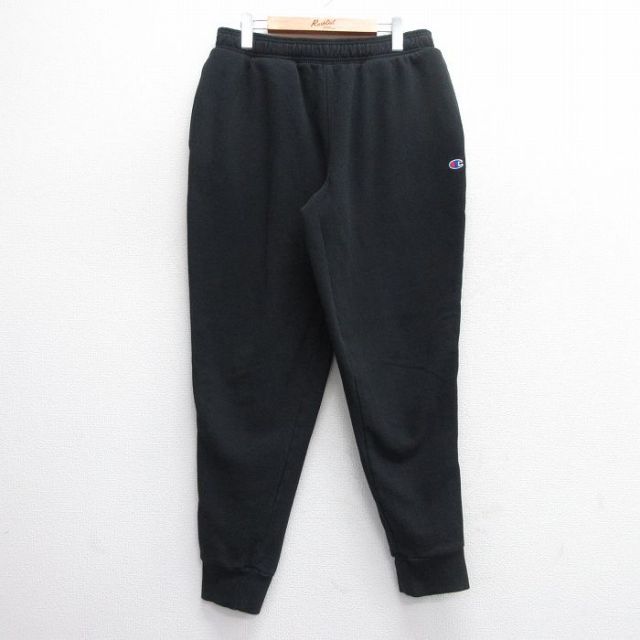 W34★古着 チャンピオン Champion スウェット パンツ メンズ ワンポイントロゴ 黒 ブラック 25mar11 中古 ボトムス ロング