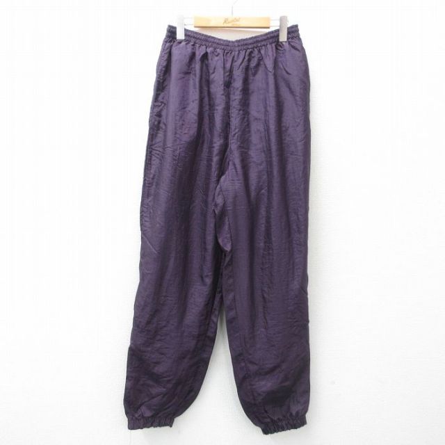 W36★古着 ナイロン パンツ メンズ 無地 紫 パープル 25mar12 中古 ボトムス ロング
