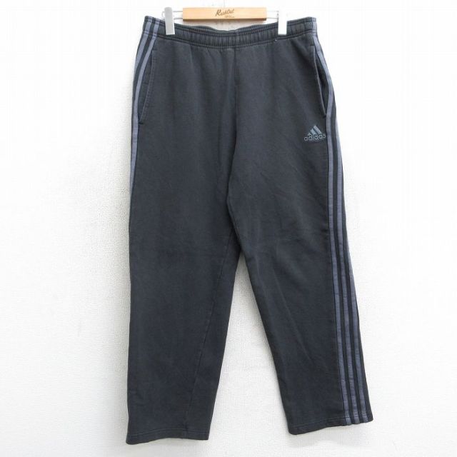 W35★古着 アディダス adidas スウェット パンツ メンズ ワンポイントロゴ 黒他 ブラック 3本ライン 25mar15 中古 ボトムス ロング