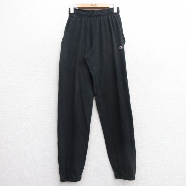 【50%OFF】W29★古着 チャンピオン champion イージー パンツ メンズ ワンポイントロゴ 黒 ブラック 25mar21 中古 ボトムス ロング