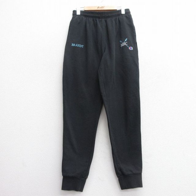 W33★古着 チャンピオン champion スウェット パンツ メンズ ワンポイントロゴ MRC 黒 ブラック 25mar21 中古 ボトムス ロング
