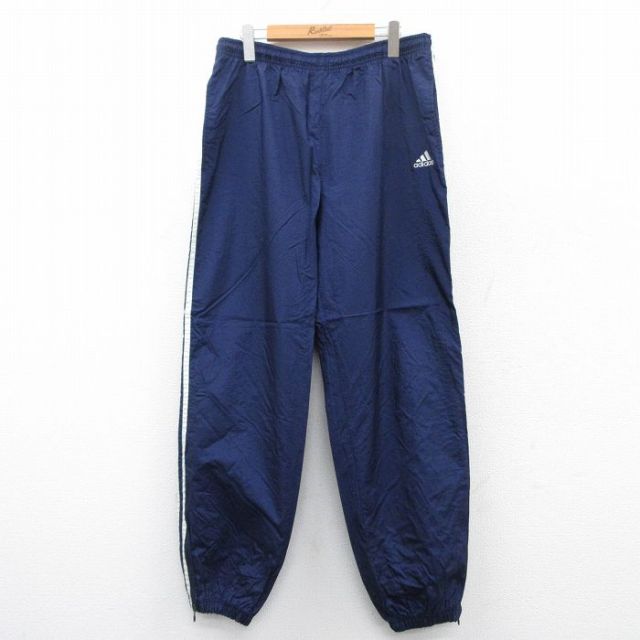 W36★古着 アディダス adidas ナイロン パンツ メンズ 90年代 90s ワンポイントロゴ 紺他 ネイビー 3本ライン 25mar26 中古 ボトムス ロング