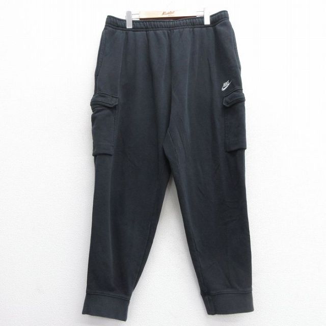 W38★古着 ナイキ NIKE スウェット カーゴ パンツ メンズ ワンポイントロゴ 黒 ブラック 25mar27 中古 ボトムス ロング