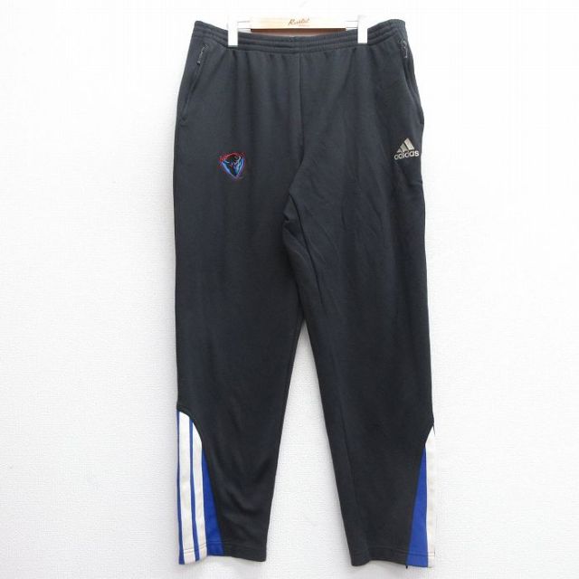 W42★古着 アディダス adidas ジャージ パンツ メンズ デポールブルーデーモンズ ワンポイントロゴ 黒他 ブラック 3本ライン 25mar27 中古 ボトムス ロング
