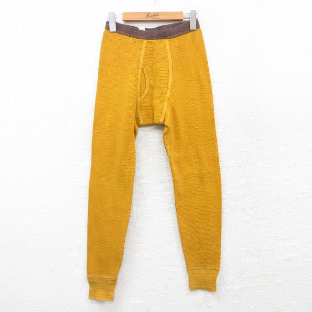 W28★古着 ヘルスニット サーマル パンツ メンズ 80年代 80s コットン 黄他 イエロー 25mar29 中古 ボトムス ロング