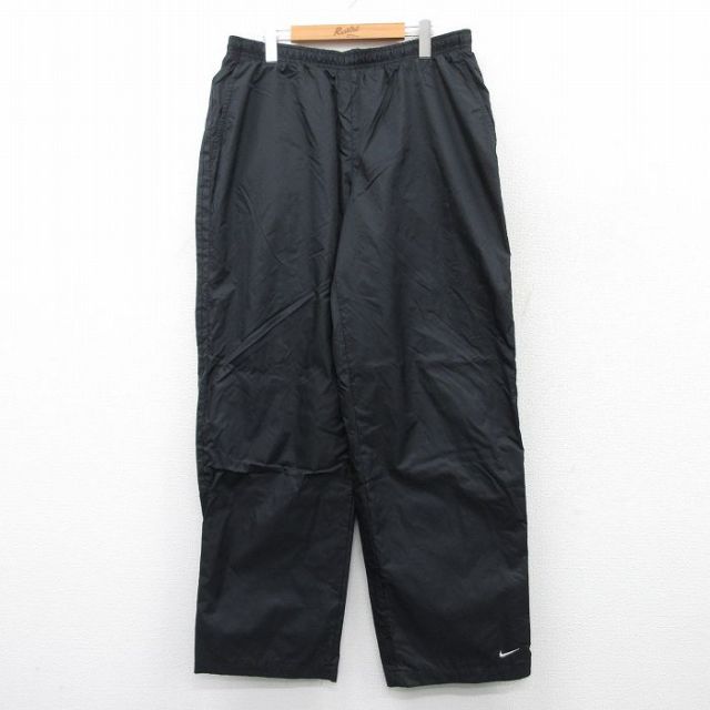 W39★古着 ナイキ NIKE ナイロン パンツ メンズ ワンポイントロゴ 黒 ブラック 25mar29 中古 ボトムス ロング