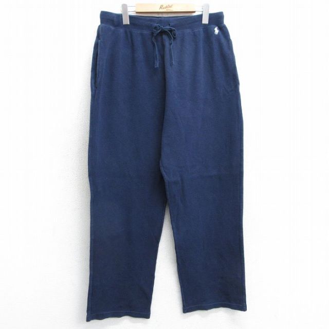 W35★古着 ラルフローレン Ralph Lauren チャップス ブランド サーマル パンツ メンズ ワンポイントロゴ コットン 紺 ネイビー 25mar31 中古 ボトムス ロング