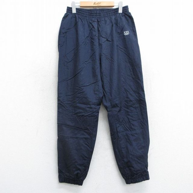 W35★古着 ナイロン パンツ メンズ 90年代 90s USAオリンピック 紺 ネイビー 25mar31 中古 ボトムス ロング