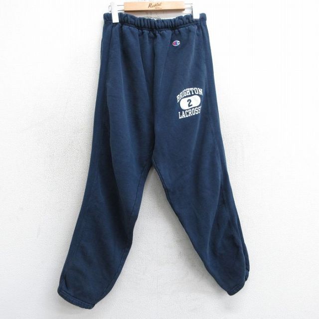 W33★古着 チャンピオン Champion リバースウィーブ スウェット パンツ メンズ 00年代 00s ブライトン ラクロス 紺 ネイビー 【spe】 25apr03 中古 ボトムス ロング