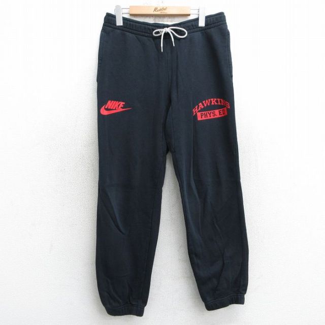 W34★古着 ナイキ NIKE スウェット パンツ メンズ ワンポイントロゴ ドラマ ストレンジャーシングス ホーキンス 黒 ブラック 【spe】 25apr17 中古 ボトムス ロング