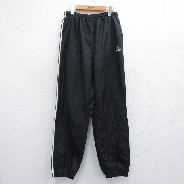 【50%OFF】W33★古着 アディダス adidas ナイロン パンツ メンズ 90年代 90s ワンポイントロゴ 黒他 ブラック 3本ライン 25apr25 中古 ボトムス ロング