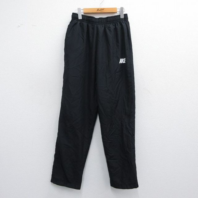 【50%OFF】W32★古着 ナイキ NIKE イージー パンツ メンズ ワンポイントロゴ 黒 ブラック 内側メッシュ 25apr25 中古 ボトムス ロング