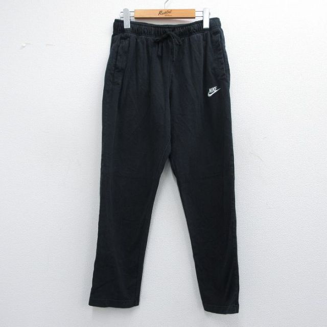 W31★古着 ナイキ NIKE イージー パンツ メンズ ワンポイントロゴ 黒 ブラック 25apr26 中古 ボトムス ロング