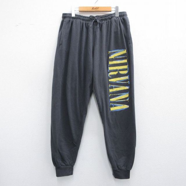 W39★古着 ロック バンド スウェット パンツ メンズ ニルヴァーナ ニルバーナ グレー系 【spe】 25apr26 中古 ボトムス ロング