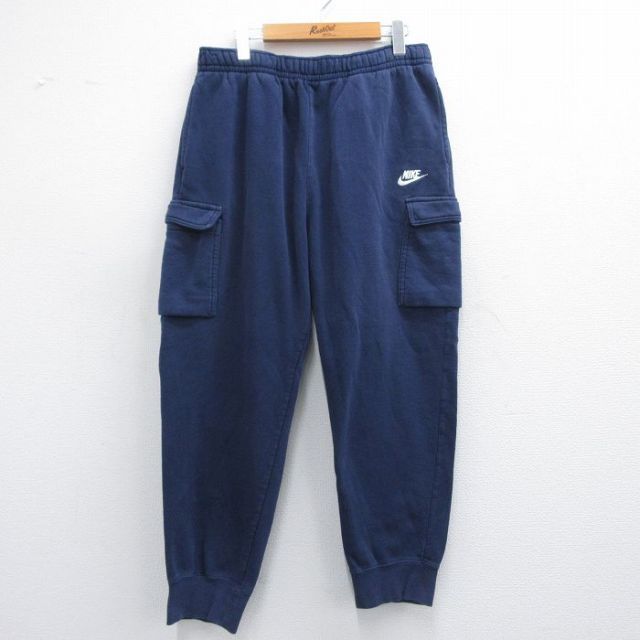 W36★古着 ナイキ NIKE スウェット カーゴ パンツ メンズ ワンポイントロゴ 紺 ネイビー 25apr26 中古 ボトムス ロング