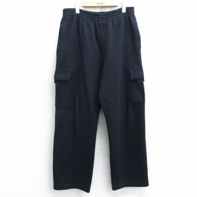 【20%OFF】W36★古着 カーゴ スウェット パンツ メンズ 00年代 00s 無地 黒 ブラック 25may08 中古 ボトムス ロング