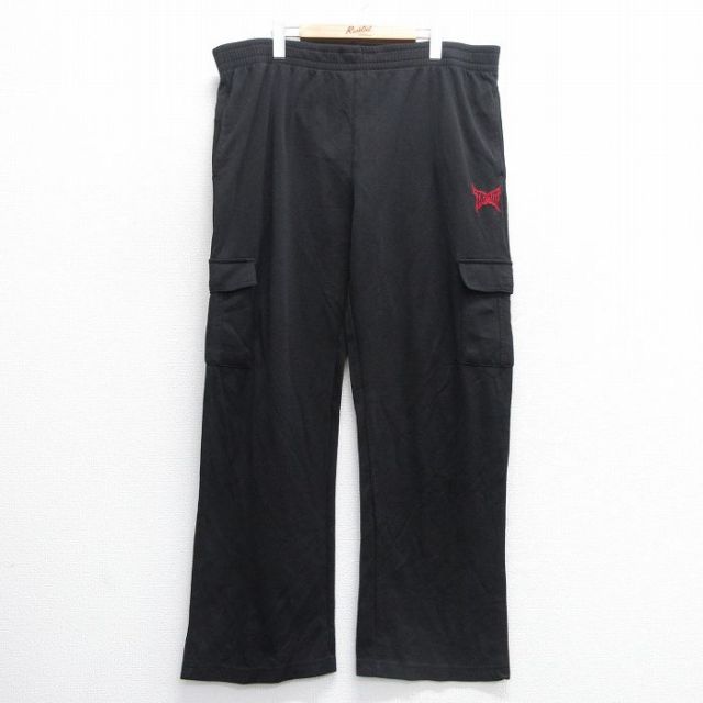 W46★古着 ジャージ カーゴ パンツ メンズ TAP OUT 大きいサイズ 黒 ブラック 25may09 中古 ボトムス ロング