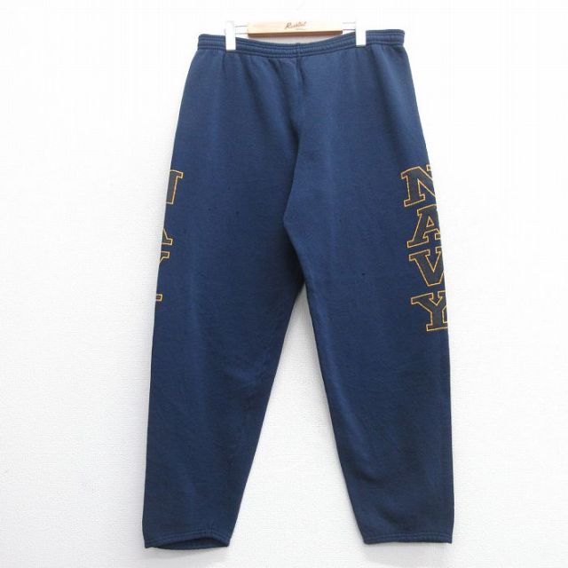 W39★古着 ミリタリー スウェット パンツ メンズ ネイビー リフレクター 紺 25may09 中古 ボトムス ロング