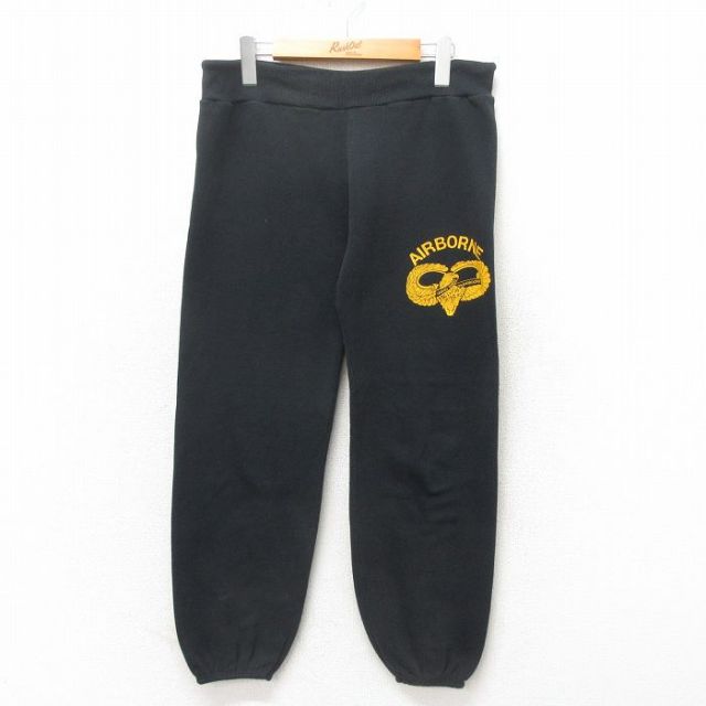 W32★古着 スウェット パンツ 80年代 80s ミリタリー パラシュート部隊 USA製 黒 ブラック 【spe】 25may12 中古 メンズ ボトムス ロング