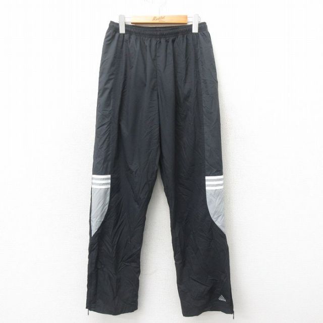W33★古着 アディダス adidas パンツ ワンポイントロゴ 黒 ブラック 内側メッシュ 25may12 中古 メンズ ボトムス ロング