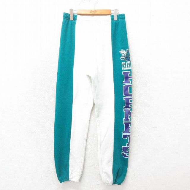【20%OFF】W34★古着 スウェット パンツ 90年代 90s NBA シャーロットホーネッツ ツートンカラー USA製 青緑 バスケットボール 【spe】 25may12 中古 メンズ ボトムス ロング