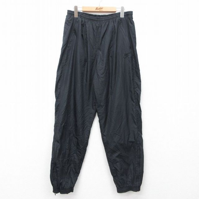 W32★古着 ナイキ NIKE イージー パンツ メンズ 00年代 00s ワンポイントロゴ 黒 ブラック 内側メッシュ 25jun28 中古 ボトムス ロング