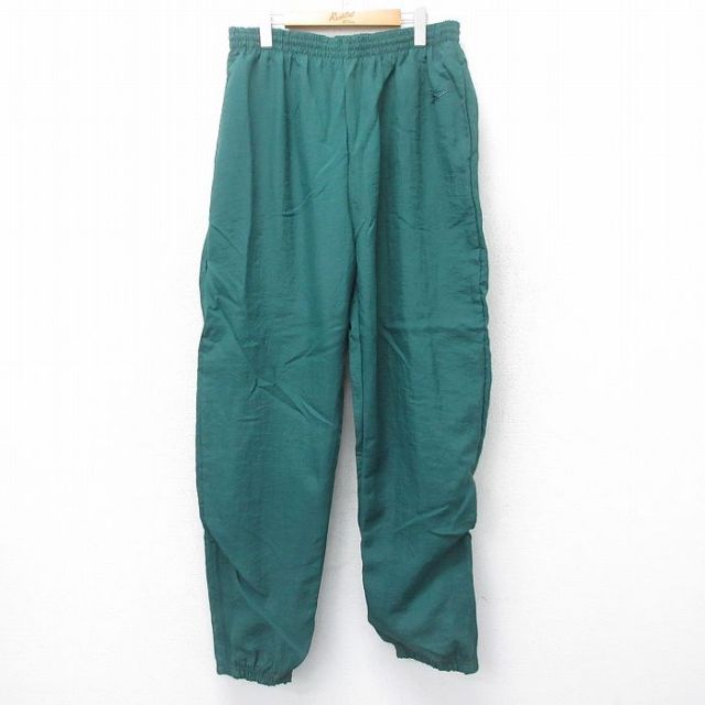 W36★古着 リーボック REEBOK ナイロン パンツ メンズ 90年代 90s ワンポイントロゴ 緑 グリーン 25jul07 中古 ボトムス ロング