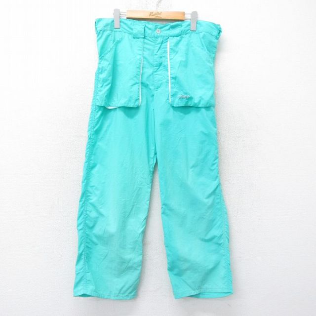 W36★古着 ナイロン パンツ メンズ 00年代 00s 魚 青緑 25jul07 中古 ボトムス ロング