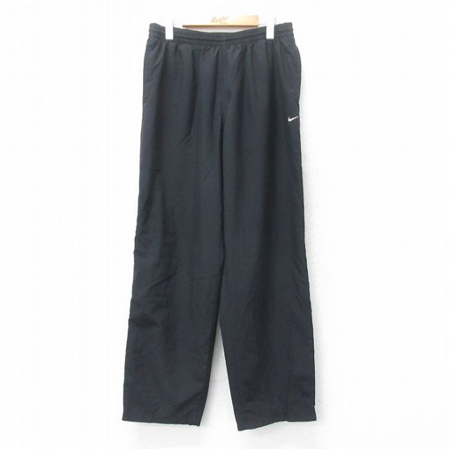 W33★古着 ナイキ NIKE イージー パンツ メンズ ワンポイントロゴ 黒 ブラック 内側メッシュ 25jul14 中古 ボトムス ロング