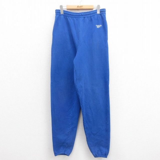 【20%OFF】W32★古着 リーボック REEBOK スウェット パンツ メンズ 90年代 90s ワンポイントロゴ USA製 青 ブルー 25aug06 中古 ボトムス ロング
