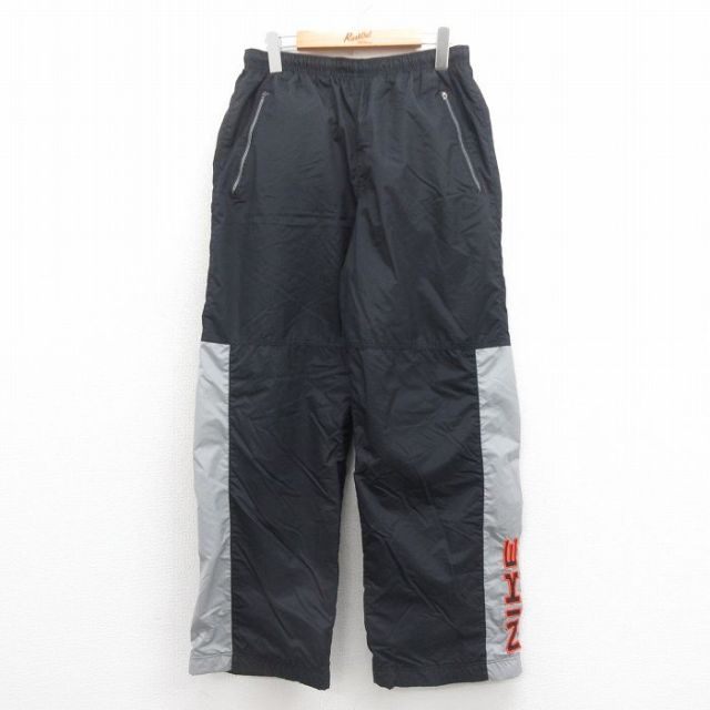 W32★古着 ナイキ NIKE ナイロン パンツ ツートンカラー 黒 ブラック 25aug06 中古 メンズ ボトムス ロング