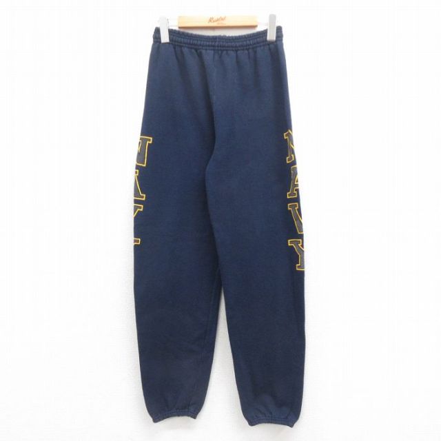 W31★古着 スウェット パンツ 90年代 90s ミリタリー ネイビー NAVY リフレクター USA製 紺 25aug06 中古 メンズ ボトムス ロング