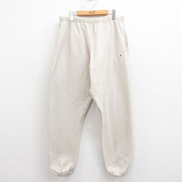 W35★古着 チャンピオン champion リバースウィーブ スウェット パンツ メンズ ワンポイントロゴ 薄ベージュ カーキ 25aug26 中古 ボトムス ロング