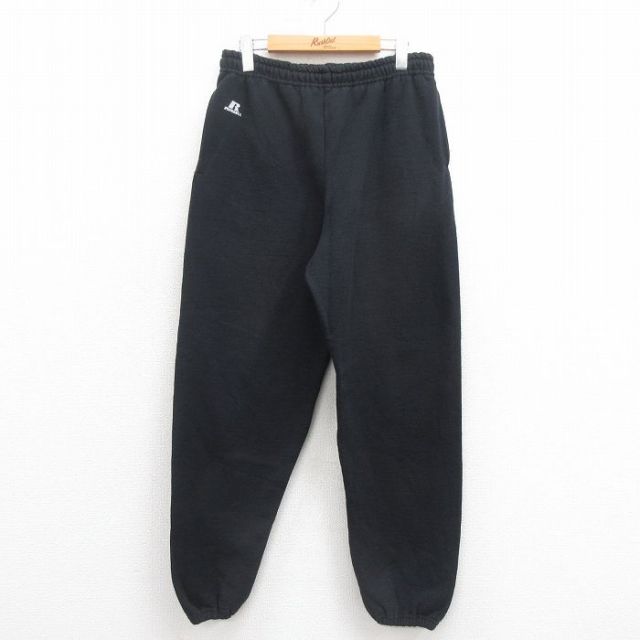 W33★古着 ラッセル スウェット パンツ メンズ 00年代 00s ワンポイントロゴ 黒 ブラック 25aug26 中古 ボトムス ロング
