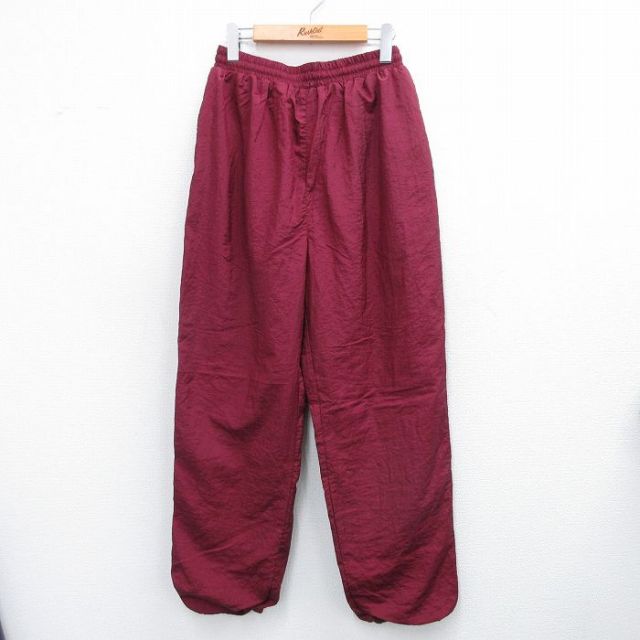 W29★古着 ナイロン パンツ メンズ 90年代 90s 無地 エンジ 25sep04 中古 ボトムス ロング