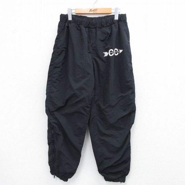 W31★古着 ナイロン パンツ メンズ 80年代 80s CC USA製 黒 ブラック 25sep04 中古 ボトムス ロング