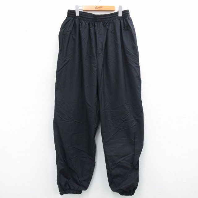 W33★古着 チャンピオン champion ナイロン パンツ メンズ ワンポイントロゴ 黒 ブラック 25sep04 中古 ボトムス ロング