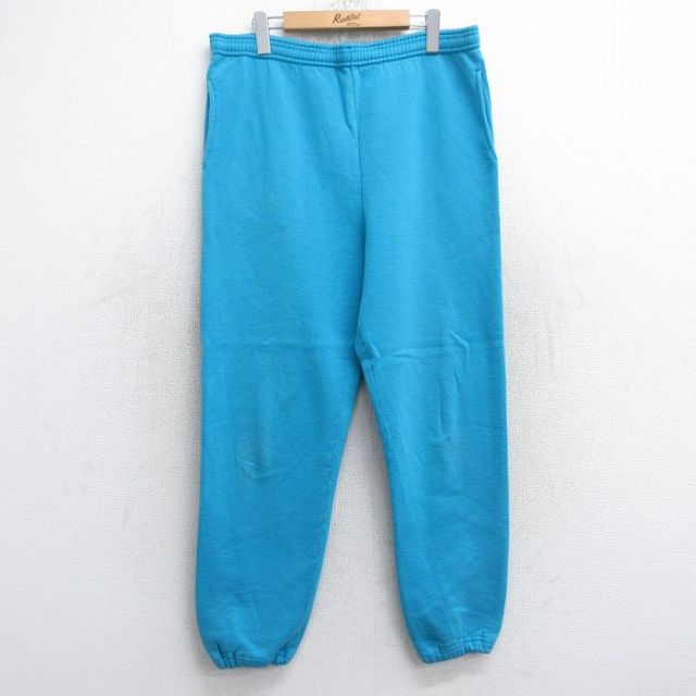 W35★古着 ラッセル スウェット パンツ メンズ 90年代 90s 無地 USA製 水色 25sep16 中古 ボトムス ロング
