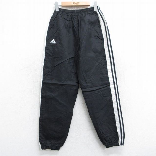 W26★古着 アディダス adidas ナイロン パンツ メンズ 00年代 00s ワンポイントロゴ 黒 ブラック 3本ライン 25sep16 中古 ボトムス ロング