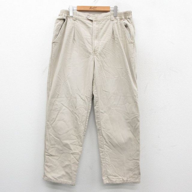 W38★古着 エルエルビーン LLBEAN スウェット パンツ メンズ 80年代 80s ダック地 ベージュ カーキ 内側フランネル 【spe】 25sep22 中古 ボトムス ロング