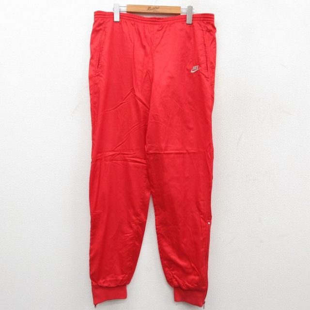 W33★古着 ナイキ NIKE ナイロン パンツ メンズ 90年代 90s ワンポイントロゴ 赤 レッド 内側メッシュ 25sep25 中古 ボトムス ロング