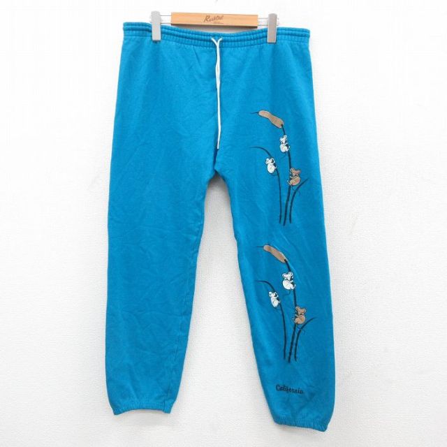 W32★古着 ヘインズ Hanes スウェット パンツ メンズ 80年代 80s ネズミ USA製 水色 25sep25 中古 ボトムス ロング