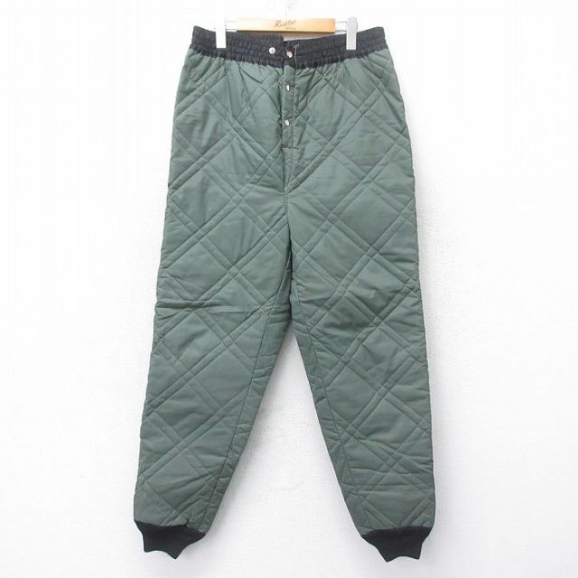 W34★古着 キルティング ナイロン パンツ メンズ 90年代 90s 緑系他 グリーン 25oct17 中古 ボトムス ロング
